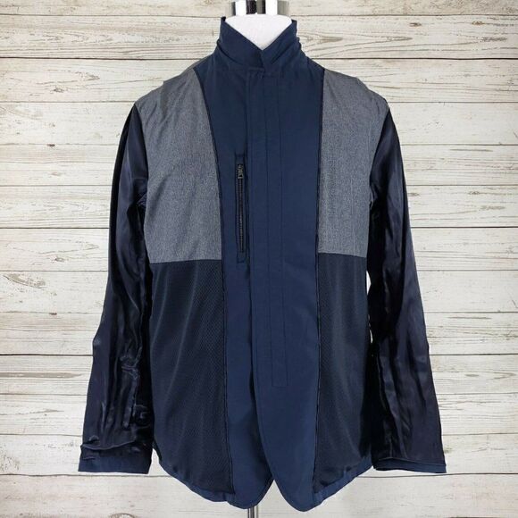 Flaws Vince Tech Blazer 3 Button Full Zip Navy Blue Mens Size 46 Polyester - Picture 7 of 12